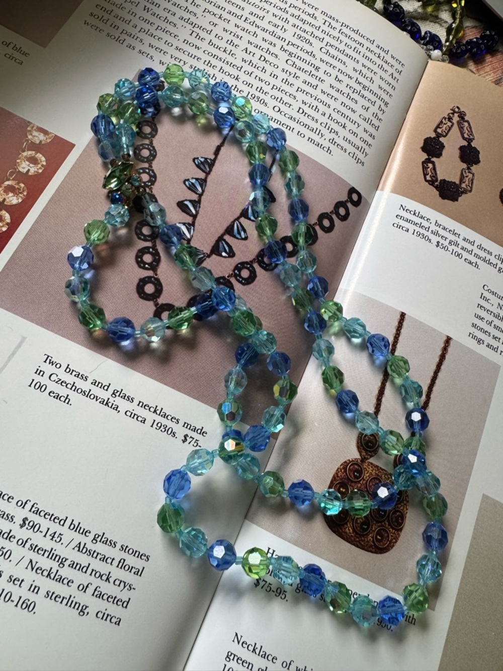 Vintage Faceted Blue & Green Glass or better Bead Necklace preowned